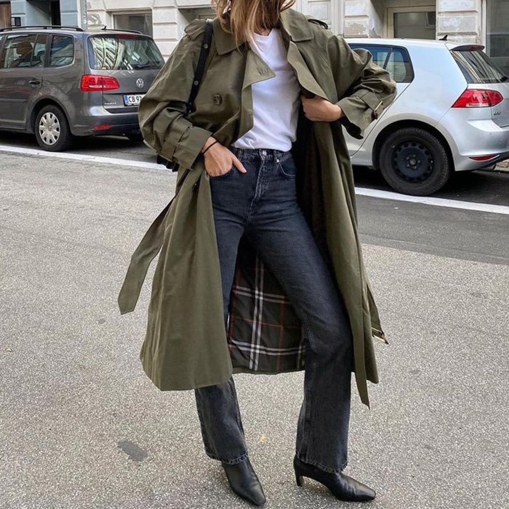 Mango army green trench coat with removable liner